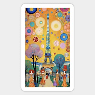 Gustav Klimt's Parisian Serenade: Inspired Eiffel Tower Magnet